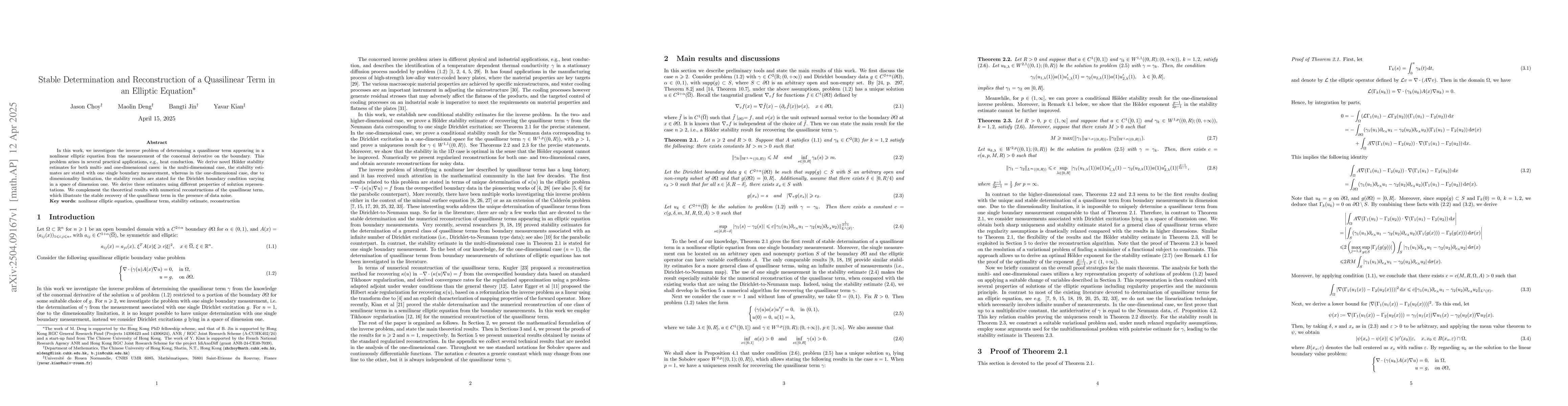 Thumbnail for Stable Determination and Reconstruction of a Quasilinear Term in an
  Elliptic Equation