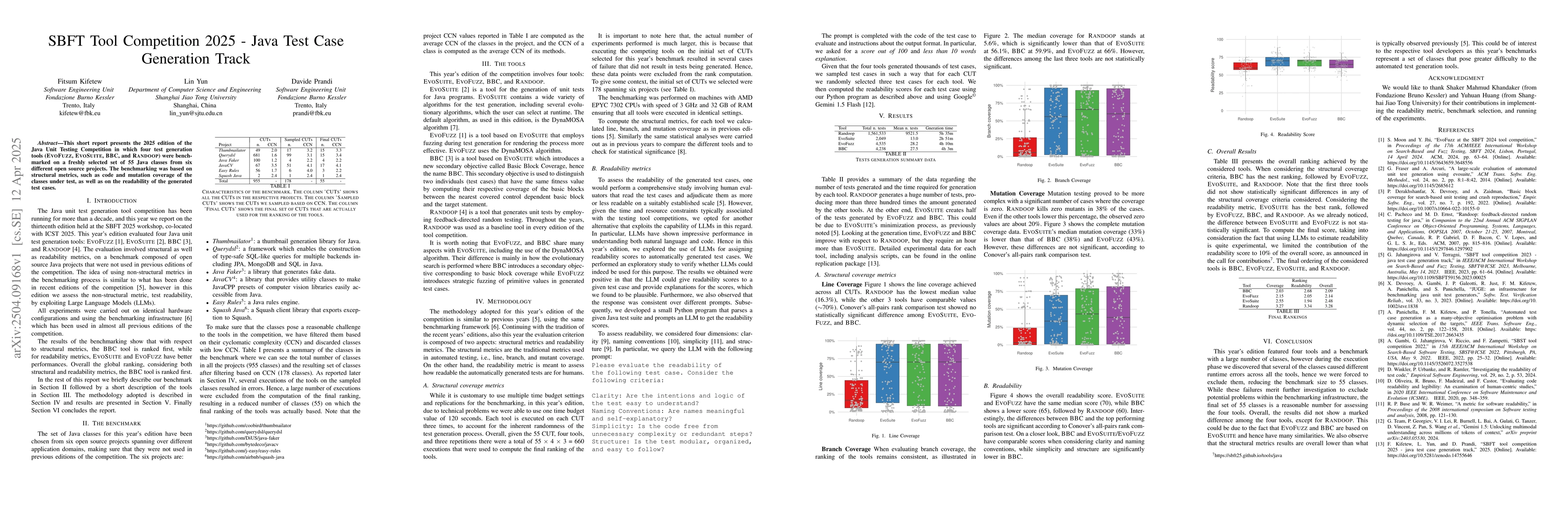 Thumbnail for SBFT Tool Competition 2025 -- Java Test Case Generation Track