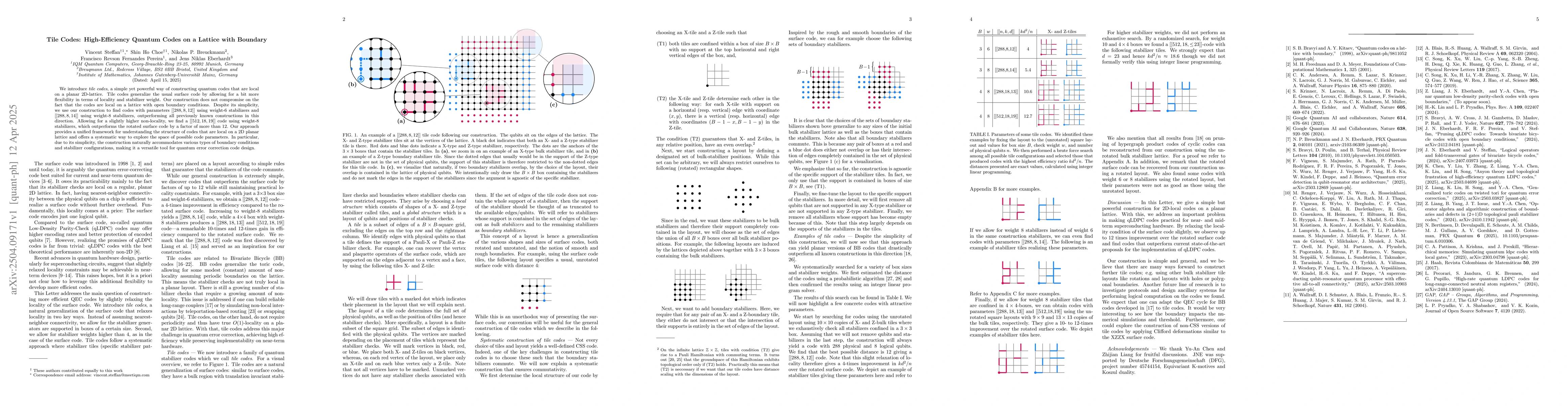Thumbnail for Tile Codes: High-Efficiency Quantum Codes on a Lattice with Boundary
