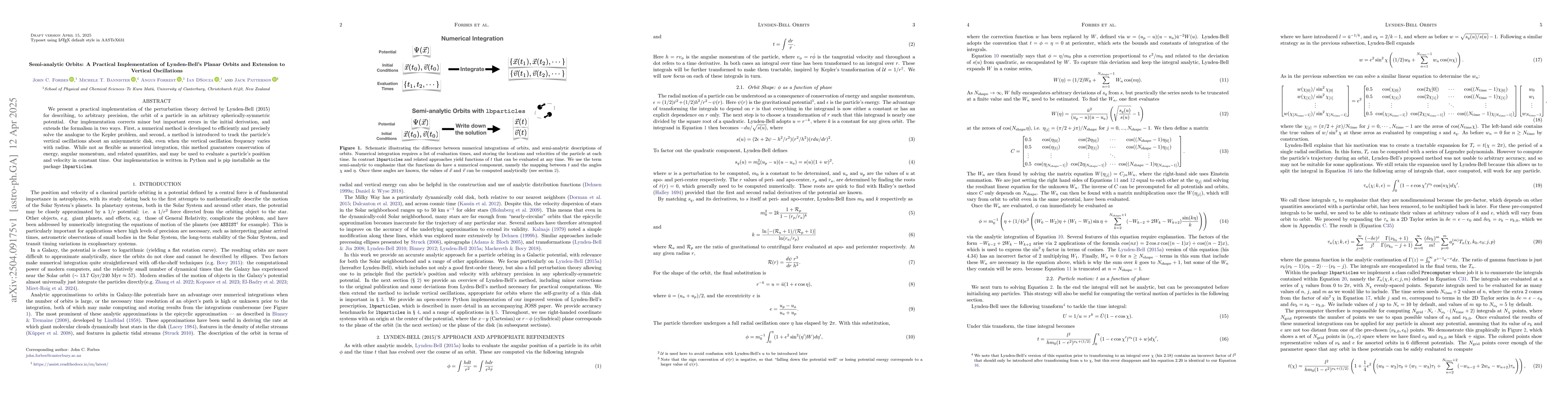 Thumbnail for Semi-analytic Orbits: A Practical Implementation of Lynden-Bell's Planar
  Orbits and Extension to Vertical Oscillations