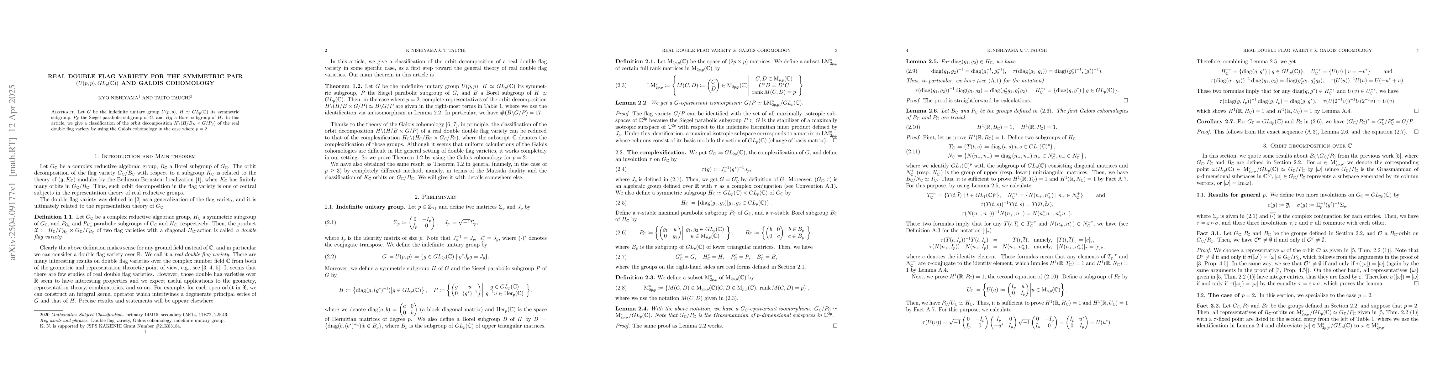 Thumbnail for Real double flag variety for the symmetric pair
  $(U(p,p),GL_{p}(\mathbb{C}))$ and Galois cohomology
