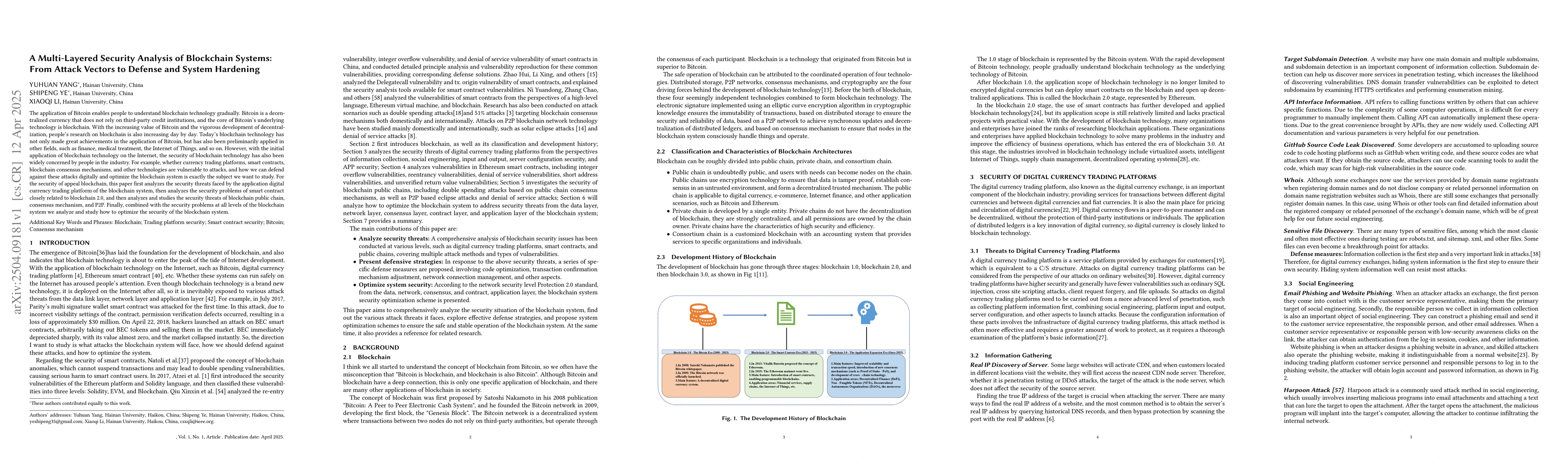 Thumbnail for A Multi-Layered Security Analysis of Blockchain Systems: From Attack
  Vectors to Defense and System Hardening