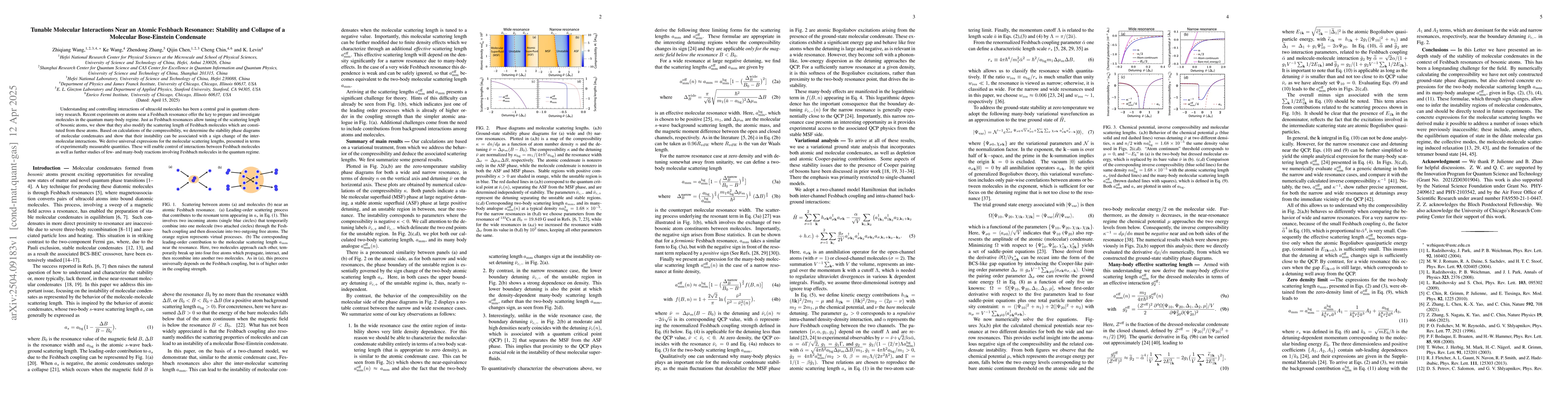 Thumbnail for Tunable Molecular Interactions Near an Atomic Feshbach Resonance:
  Stability and Collapse of a Molecular Bose-Einstein Condensate
