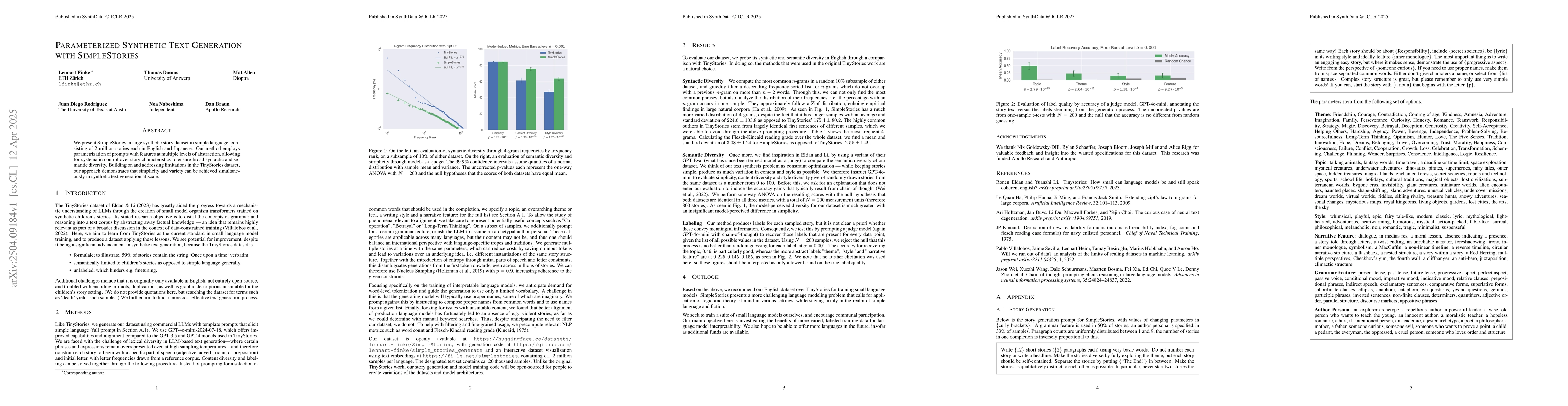 Thumbnail for Parameterized Synthetic Text Generation with SimpleStories