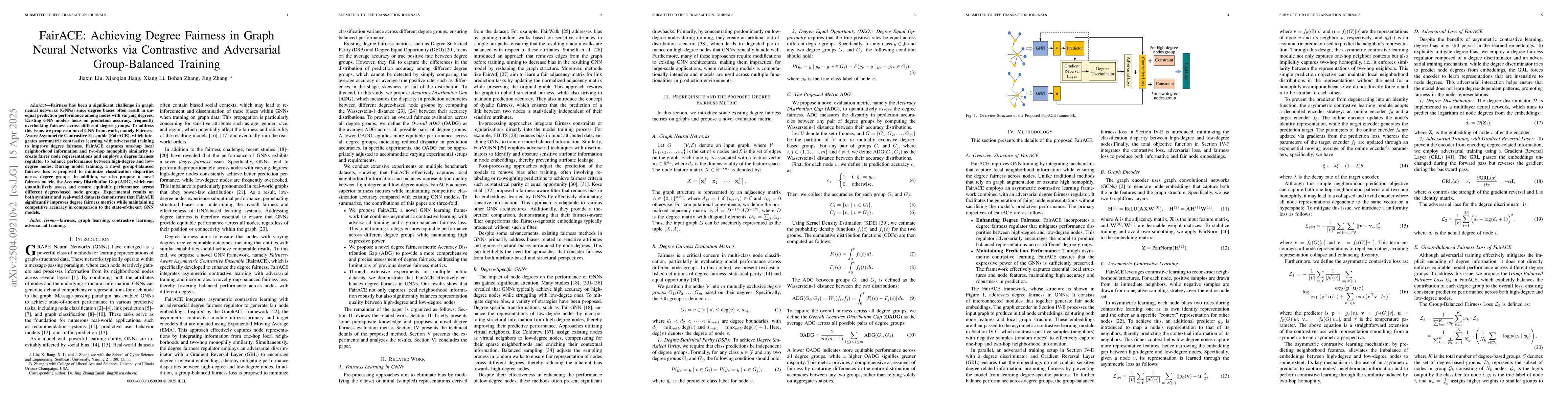 Thumbnail for FairACE: Achieving Degree Fairness in Graph Neural Networks via
  Contrastive and Adversarial Group-Balanced Training