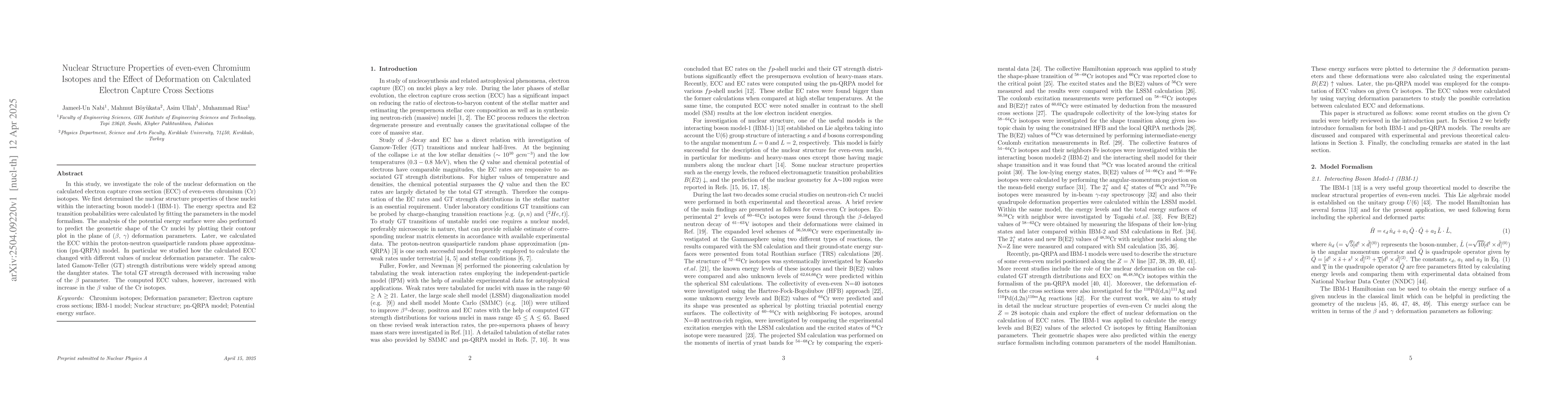 Thumbnail for Nuclear Structure Properties of even-even Chromium Isotopes and the E
  ect of Deformation on Calculated Electron Capture Cross Sections