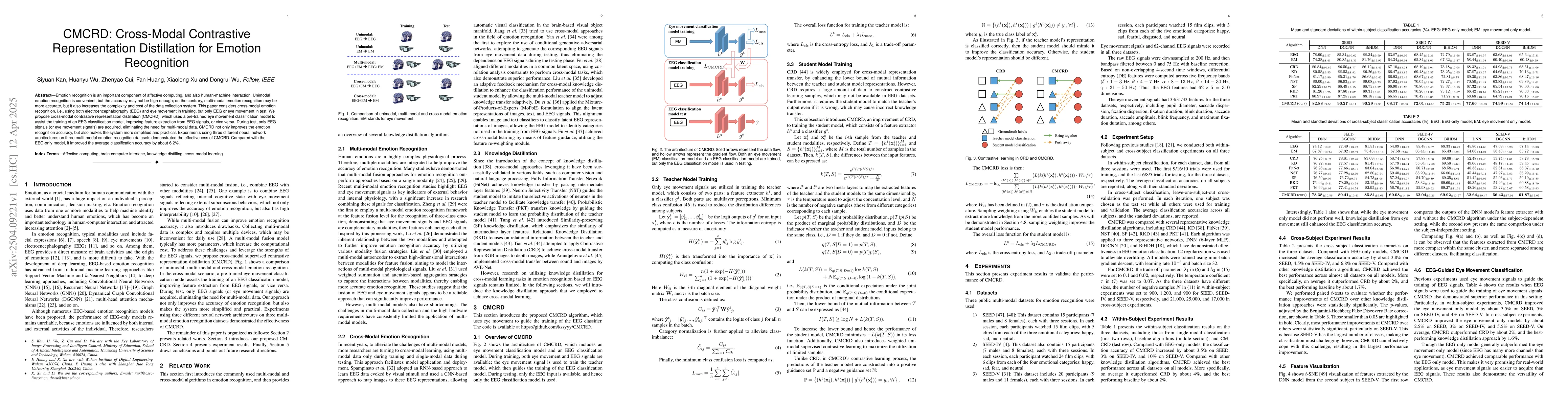 Thumbnail for CMCRD: Cross-Modal Contrastive Representation Distillation for Emotion
  Recognition