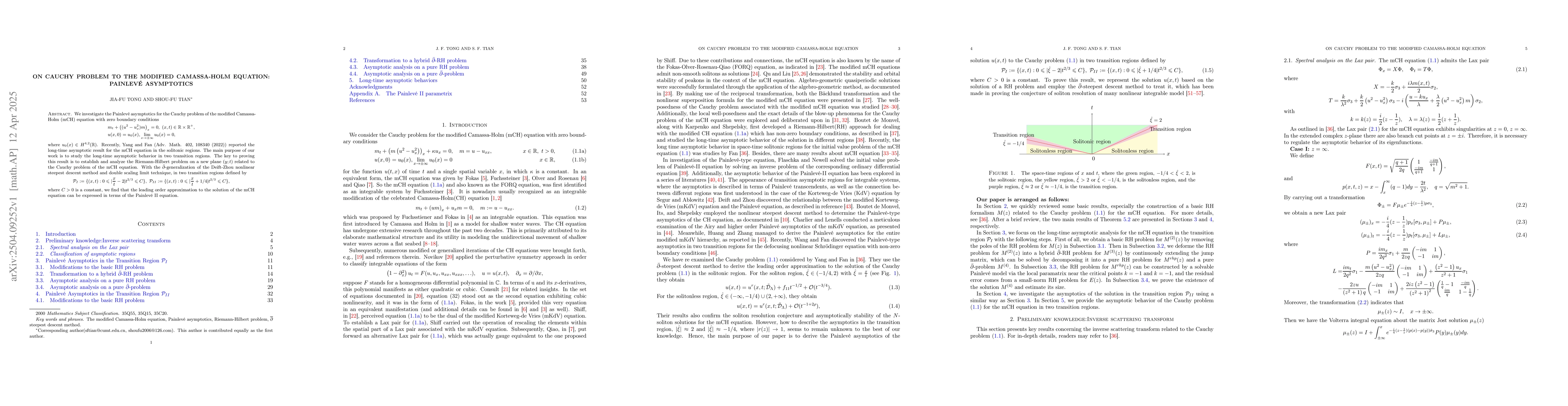 Thumbnail for On Cauchy problem to the modified Camassa-Holm equation: Painlevé
  asymptotics