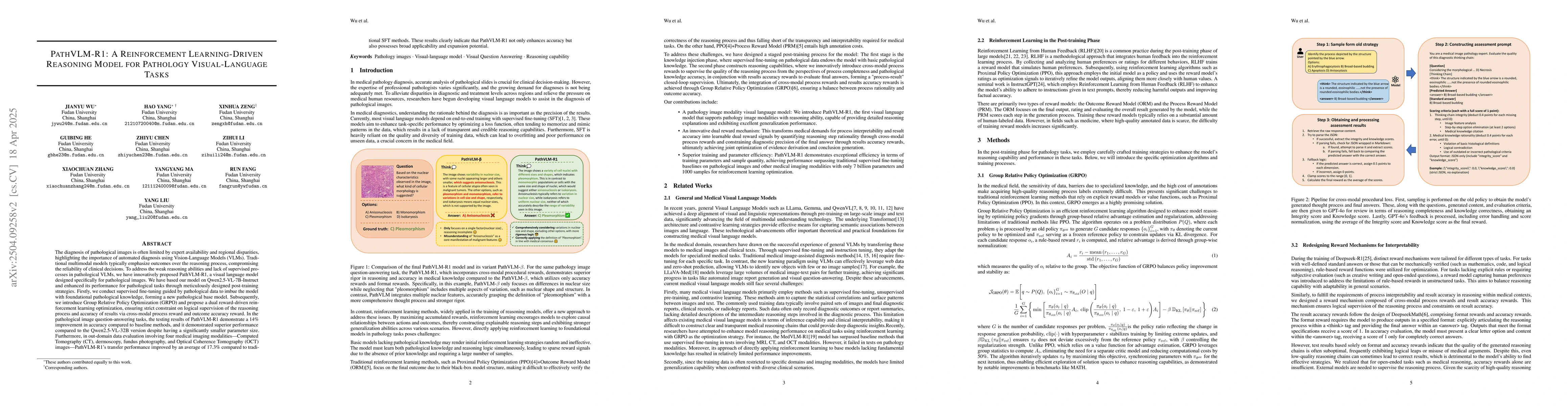 Thumbnail for PathVLM-R1: A Reinforcement Learning-Driven Reasoning Model for
  Pathology Visual-Language Tasks