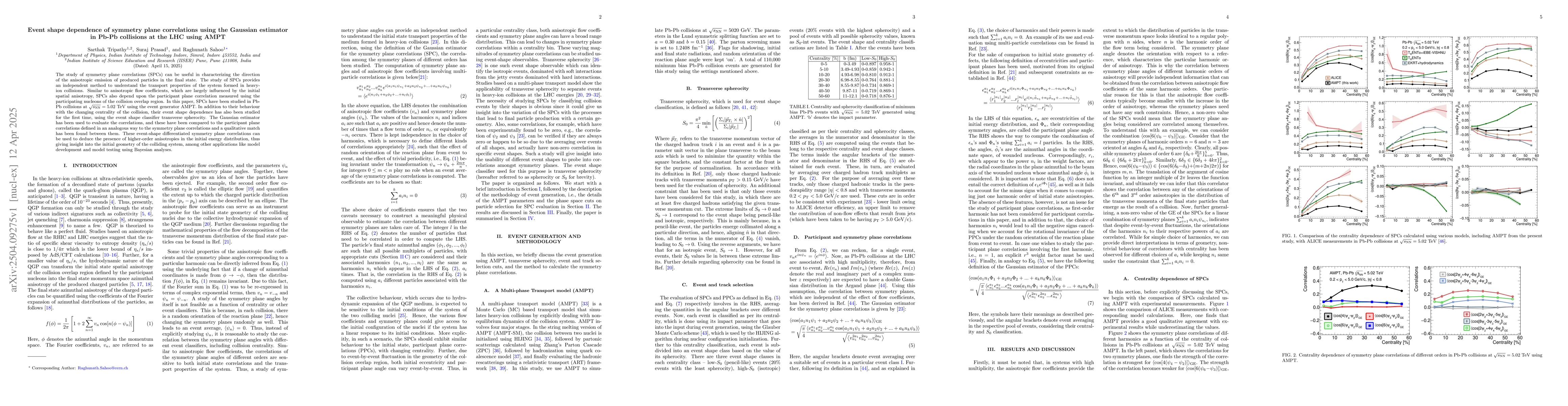 Thumbnail for Event shape dependence of symmetry plane correlations using the Gaussian
  estimator in Pb-Pb collisions at the LHC using AMPT