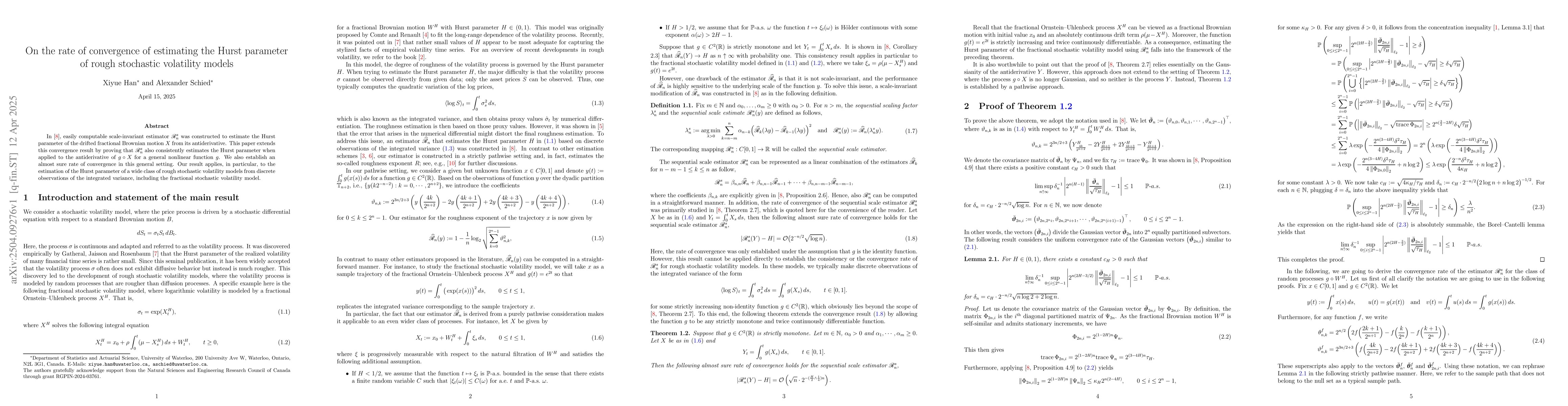 Thumbnail for On the rate of convergence of estimating the Hurst parameter of rough
  stochastic volatility models