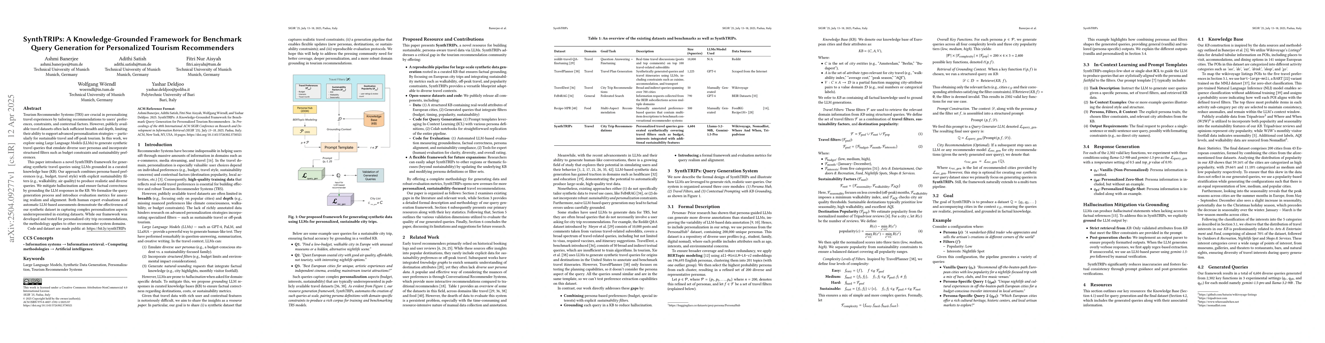 Thumbnail for SynthTRIPs: A Knowledge-Grounded Framework for Benchmark Query
  Generation for Personalized Tourism Recommenders