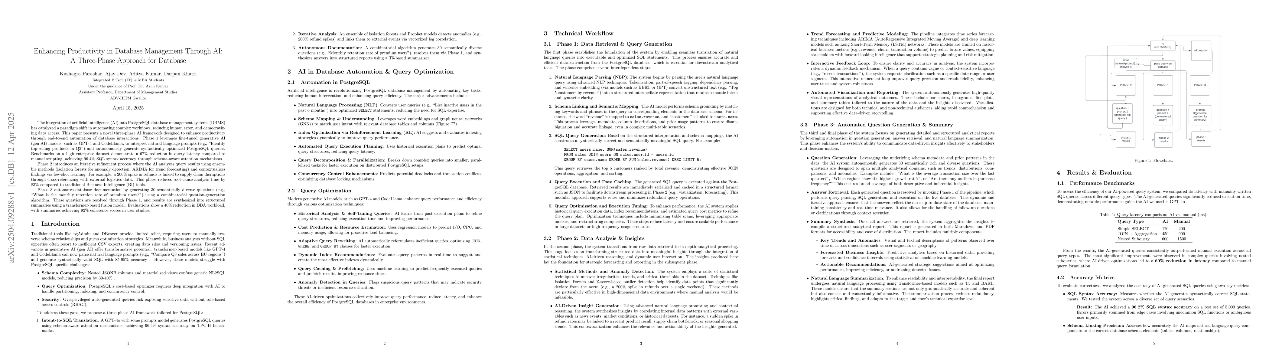 Thumbnail for Enhancing Productivity in Database Management Through AI: A Three-Phase
  Approach for Database