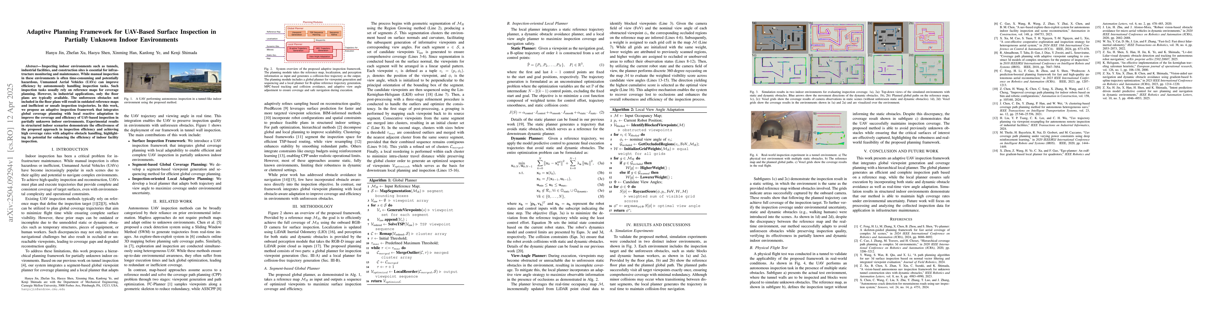 Thumbnail for Adaptive Planning Framework for UAV-Based Surface Inspection in
  Partially Unknown Indoor Environments