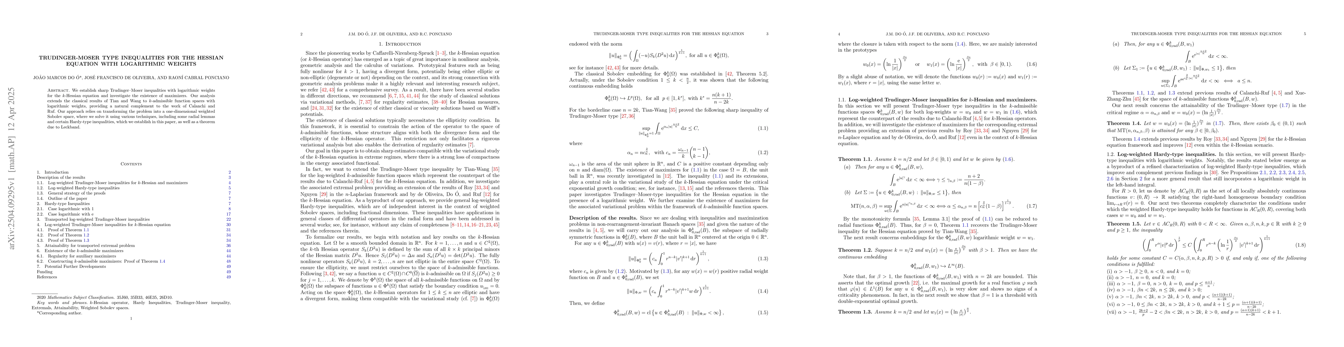 Thumbnail for Trudinger-Moser type inequalities for the Hessian equation with
  logarithmic weights
