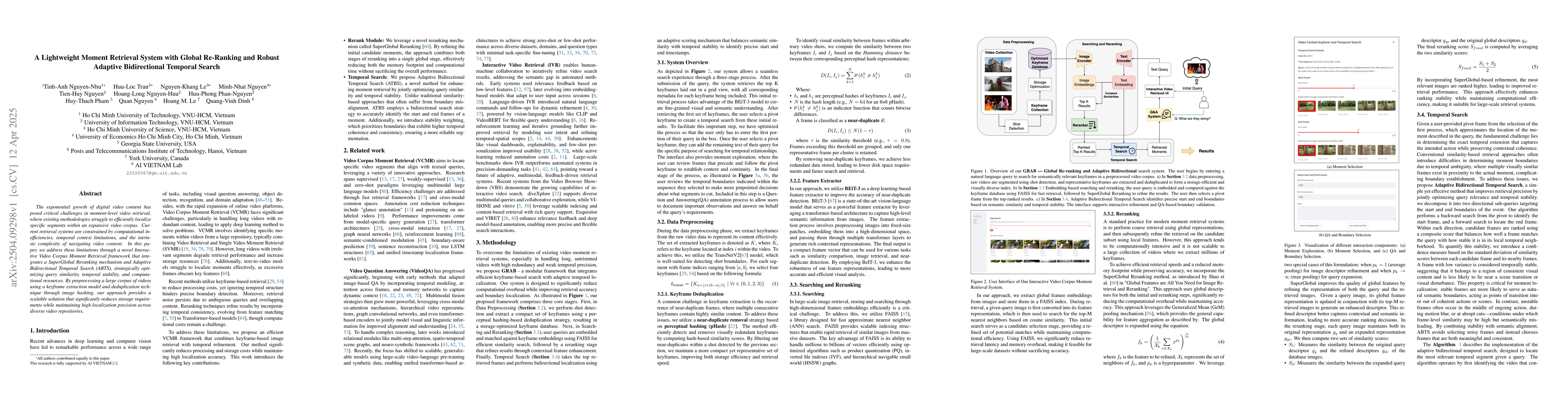 Thumbnail for A Lightweight Moment Retrieval System with Global Re-Ranking and Robust
  Adaptive Bidirectional Temporal Search