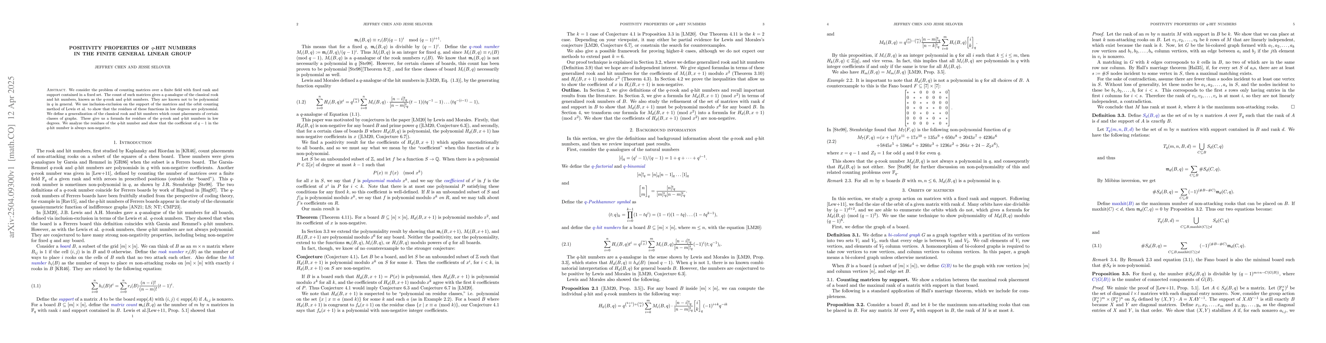 Thumbnail for Positivity properties of $q$-hit numbers in the finite general linear
  group