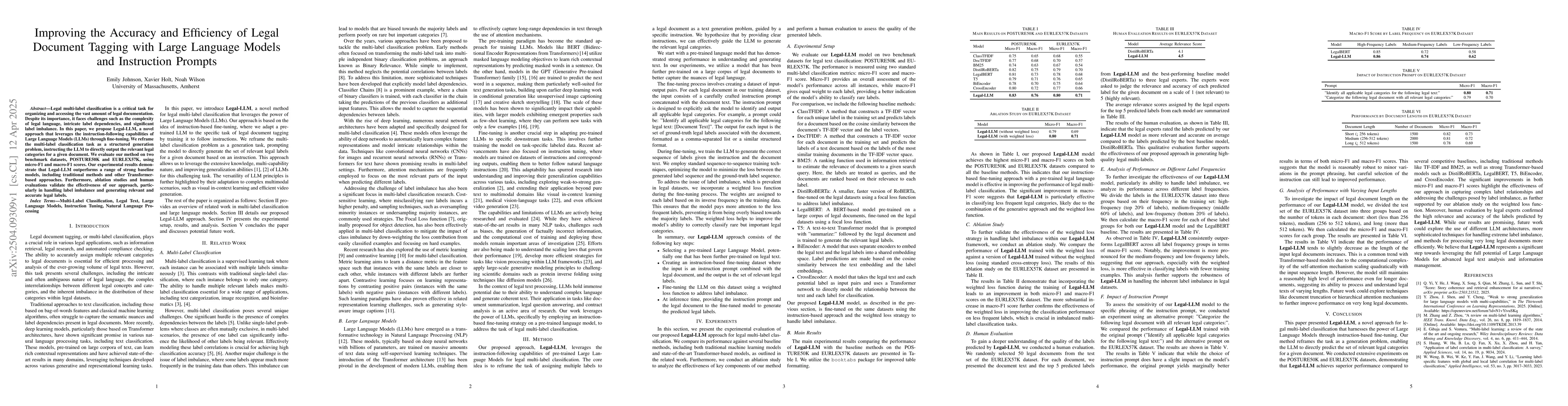 Thumbnail for Improving the Accuracy and Efficiency of Legal Document Tagging with
  Large Language Models and Instruction Prompts