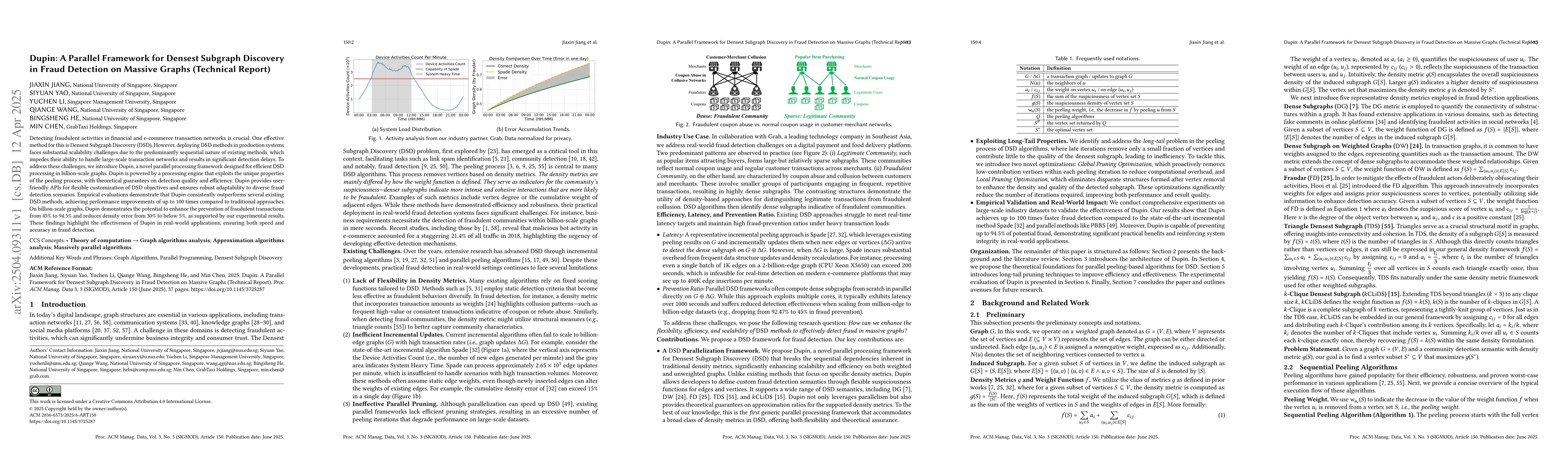 Thumbnail for Dupin: A Parallel Framework for Densest Subgraph Discovery in Fraud
  Detection on Massive Graphs (Technical Report)