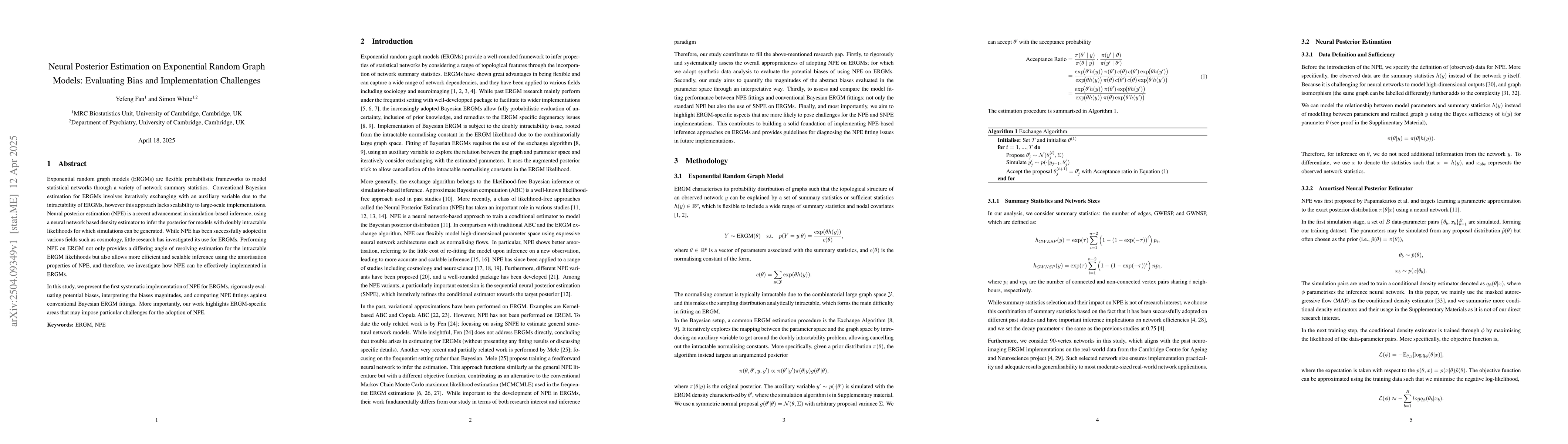 Thumbnail for Neural Posterior Estimation on Exponential Random Graph Models:
  Evaluating Bias and Implementation Challenges