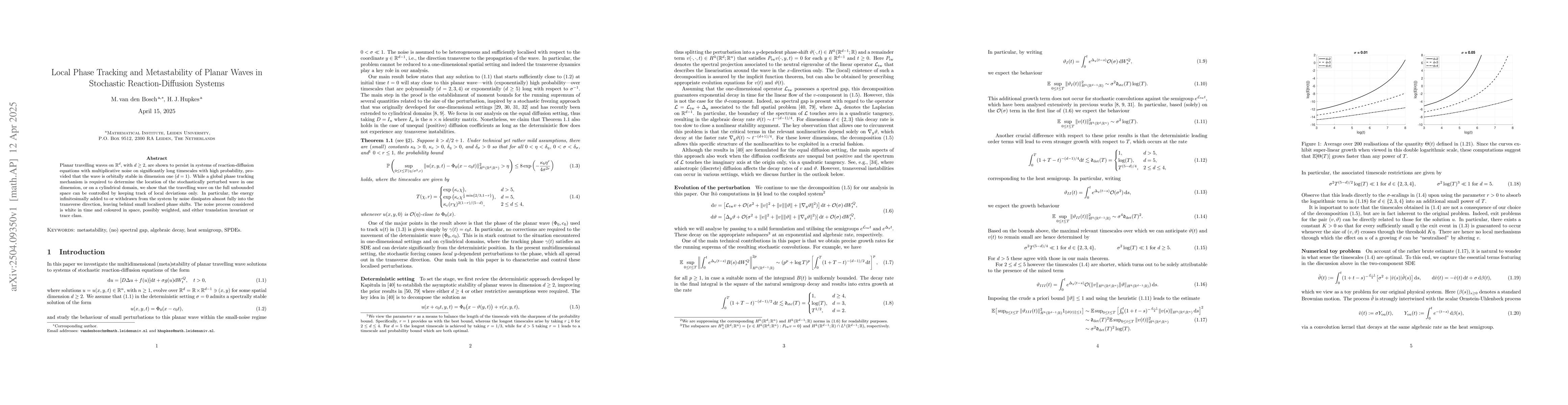 Thumbnail for Local Phase Tracking and Metastability of Planar Waves in Stochastic
  Reaction-Diffusion Systems
