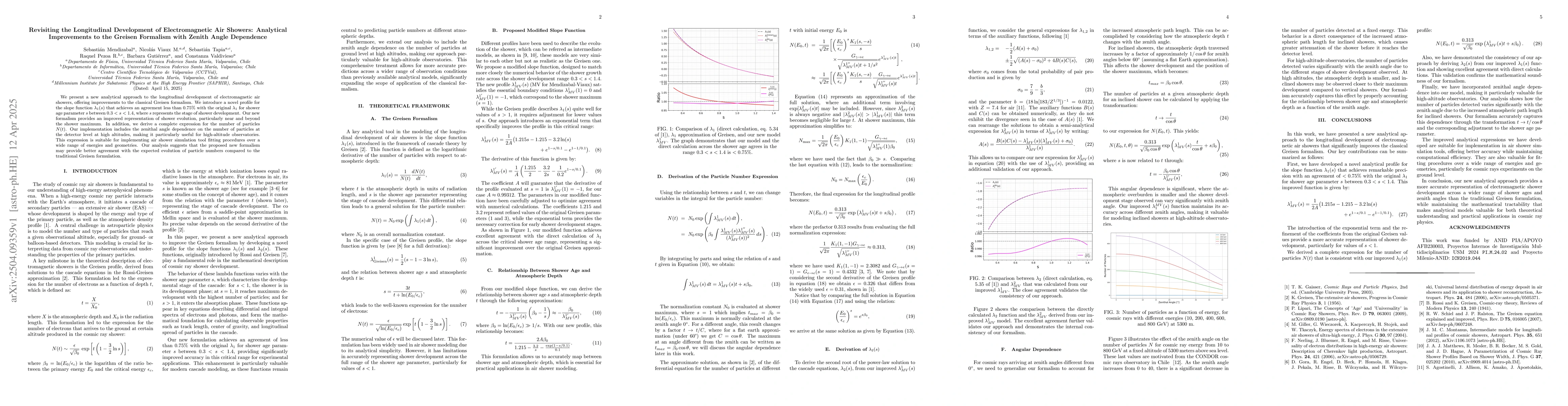 Thumbnail for Revisiting the Longitudinal Development of Electromagnetic Air Showers:
  Analytical Improvements to the Greisen Formalism with Zenith Angle Dependence