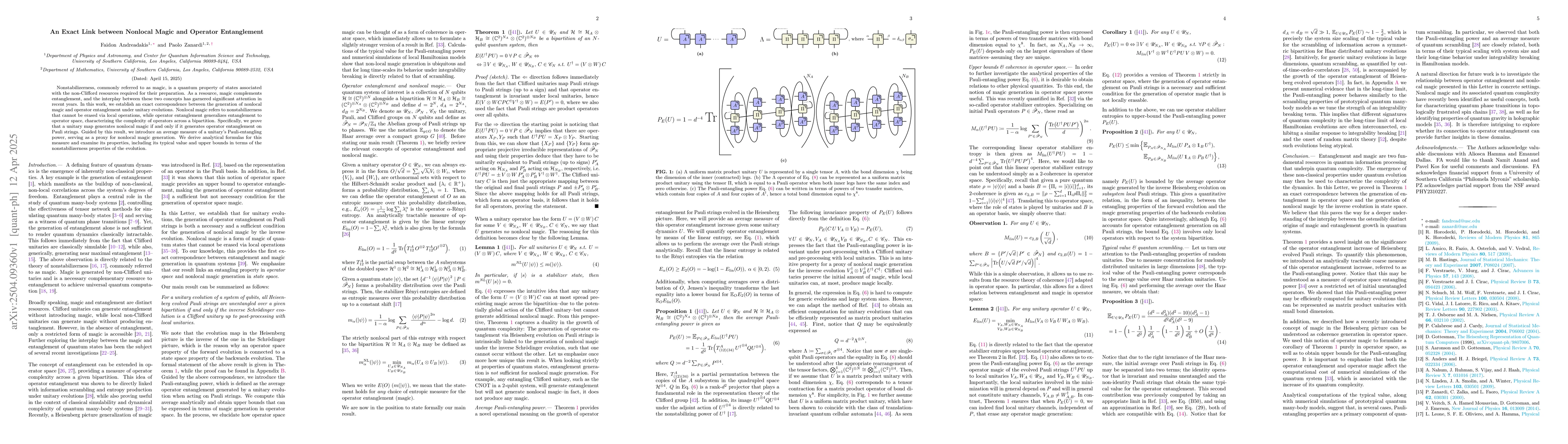 Thumbnail for An Exact Link between Nonlocal Magic and Operator Entanglement
