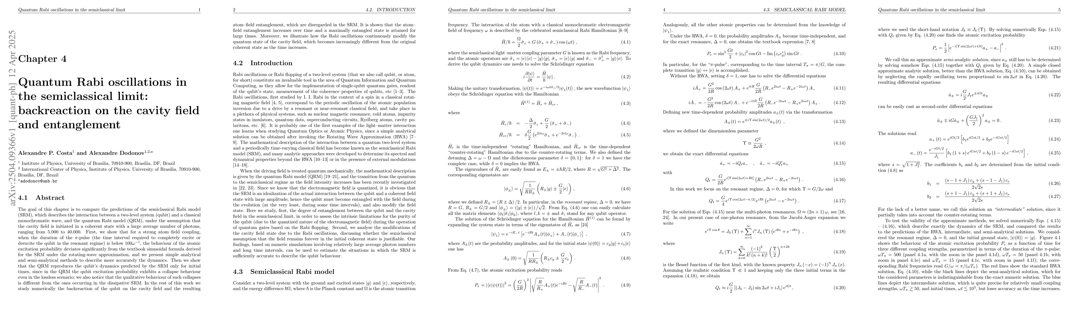 Thumbnail for Quantum Rabi oscillations in the semiclassical limit: backreaction on
  the cavity field and entanglement