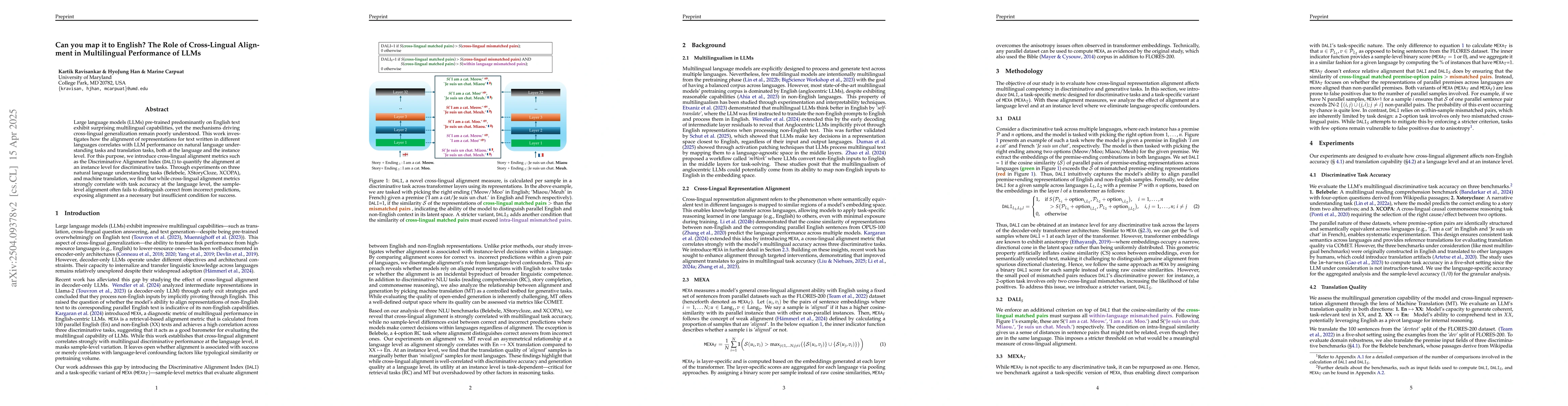 Thumbnail for Can you map it to English? The Role of Cross-Lingual Alignment in
  Multilingual Performance of LLMs
