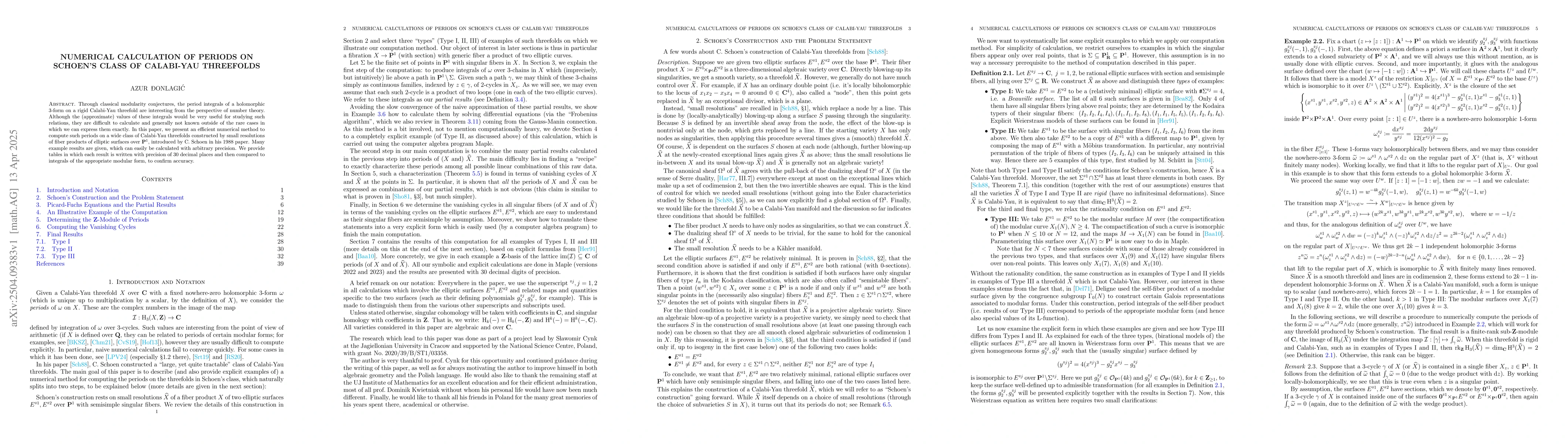 Thumbnail for Numerical Calculation of Periods on Schoen's Class of Calabi-Yau
  Threefolds