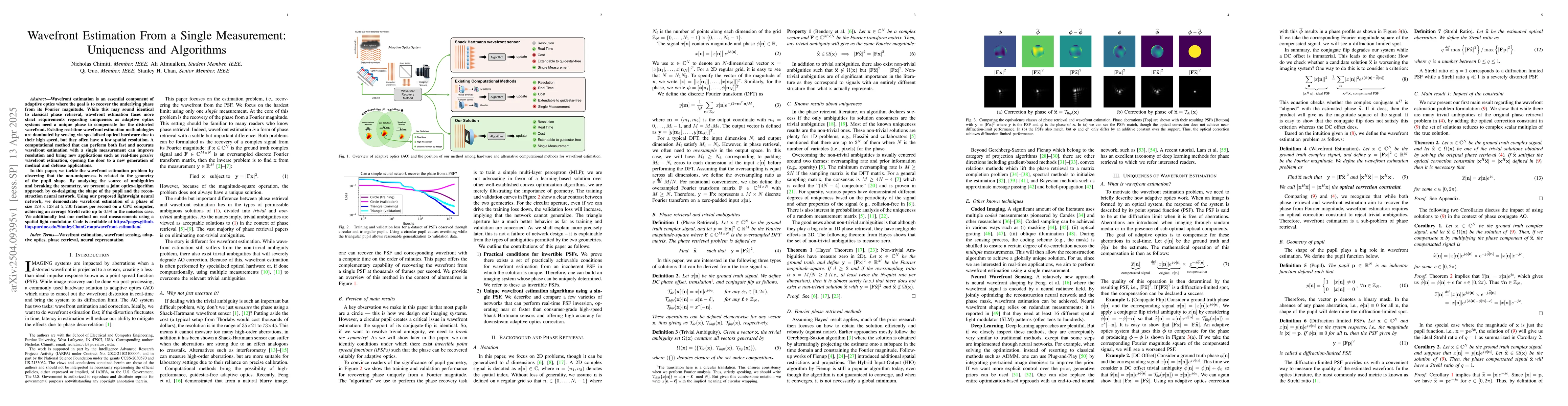 Thumbnail for Wavefront Estimation From a Single Measurement: Uniqueness and
  Algorithms
