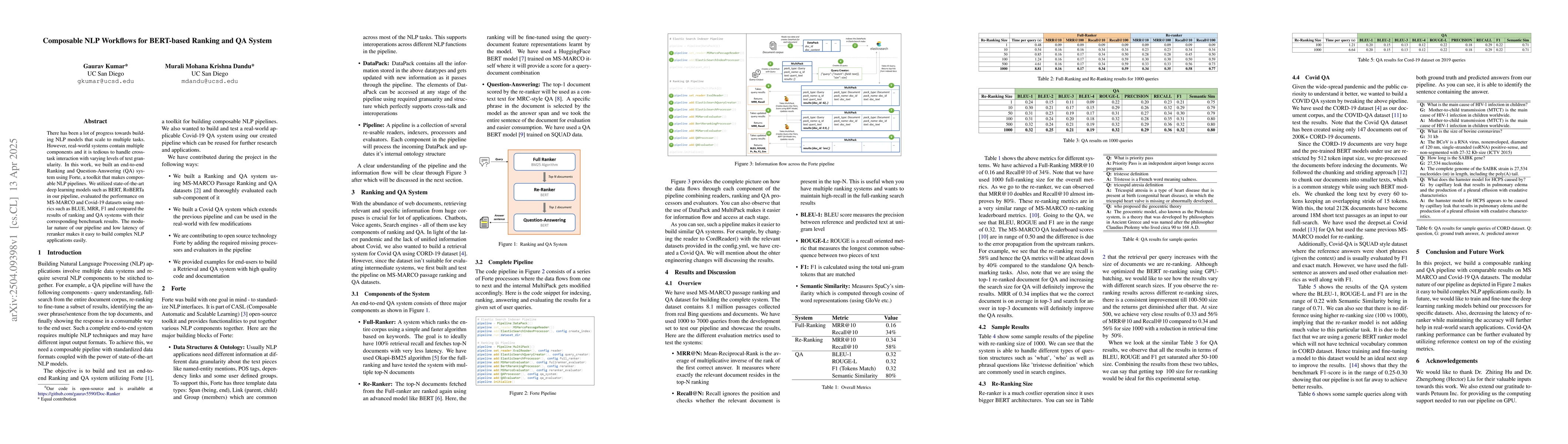 Thumbnail for Composable NLP Workflows for BERT-based Ranking and QA System