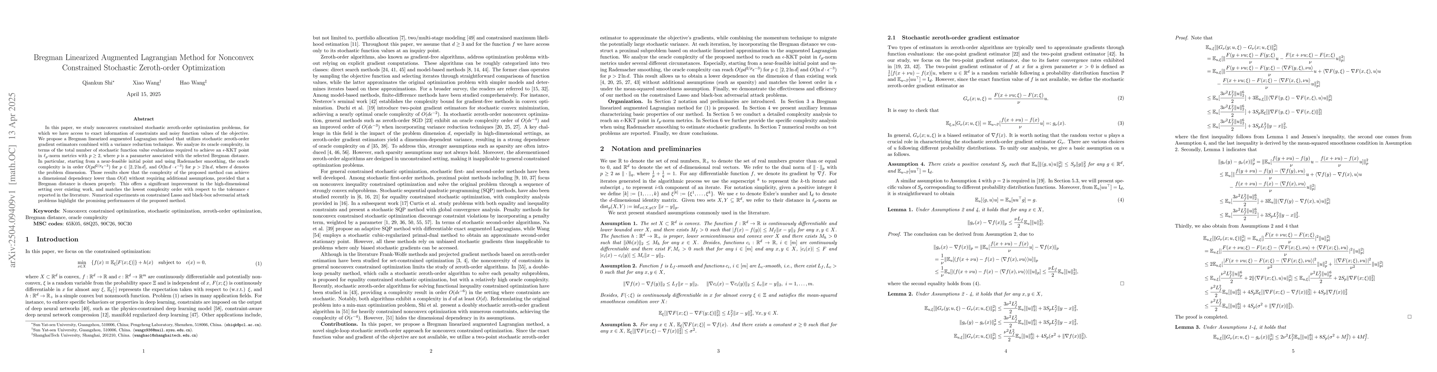 Thumbnail for Bregman Linearized Augmented Lagrangian Method for Nonconvex Constrained
  Stochastic Zeroth-order Optimization