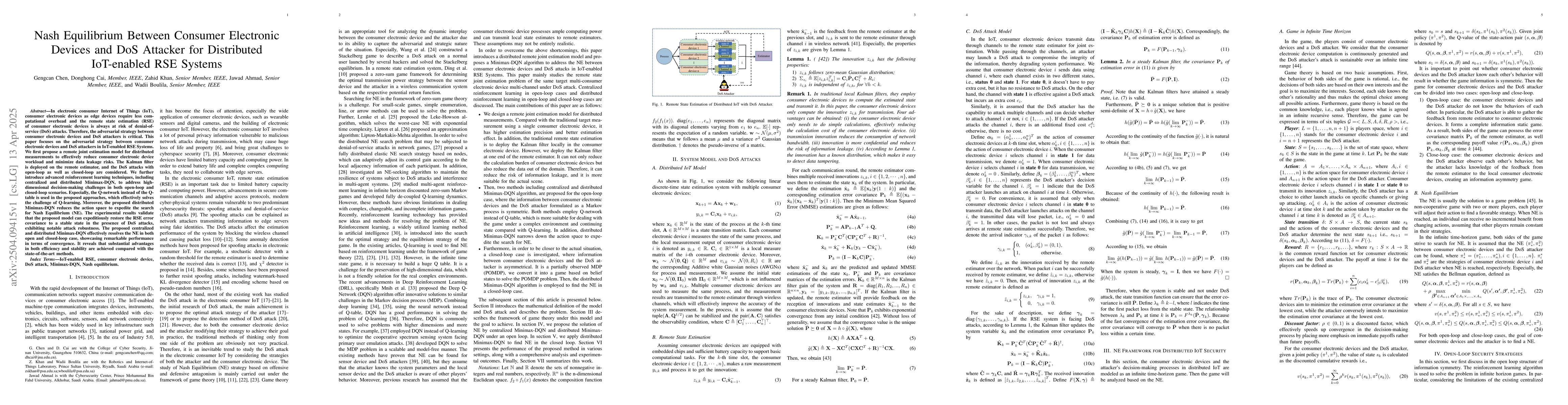 Thumbnail for Nash Equilibrium Between Consumer Electronic Devices and DoS Attacker
  for Distributed IoT-enabled RSE Systems
