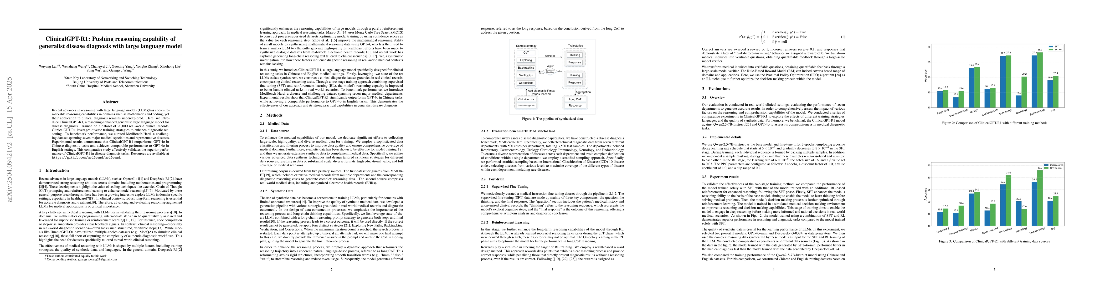 Thumbnail for ClinicalGPT-R1: Pushing reasoning capability of generalist disease
  diagnosis with large language model