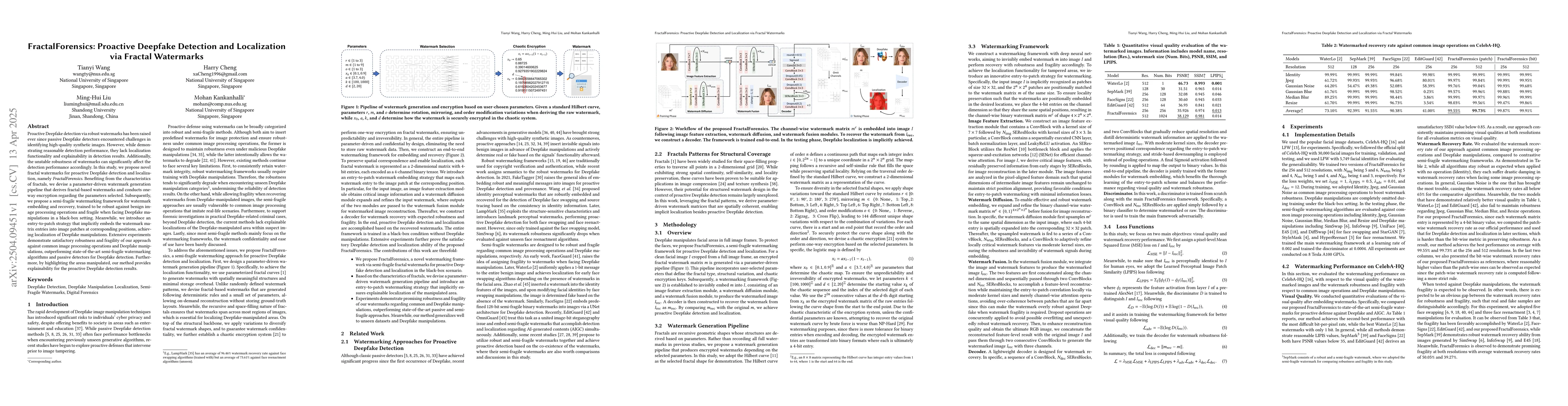 Thumbnail for FractalForensics: Proactive Deepfake Detection and Localization via
  Fractal Watermarks