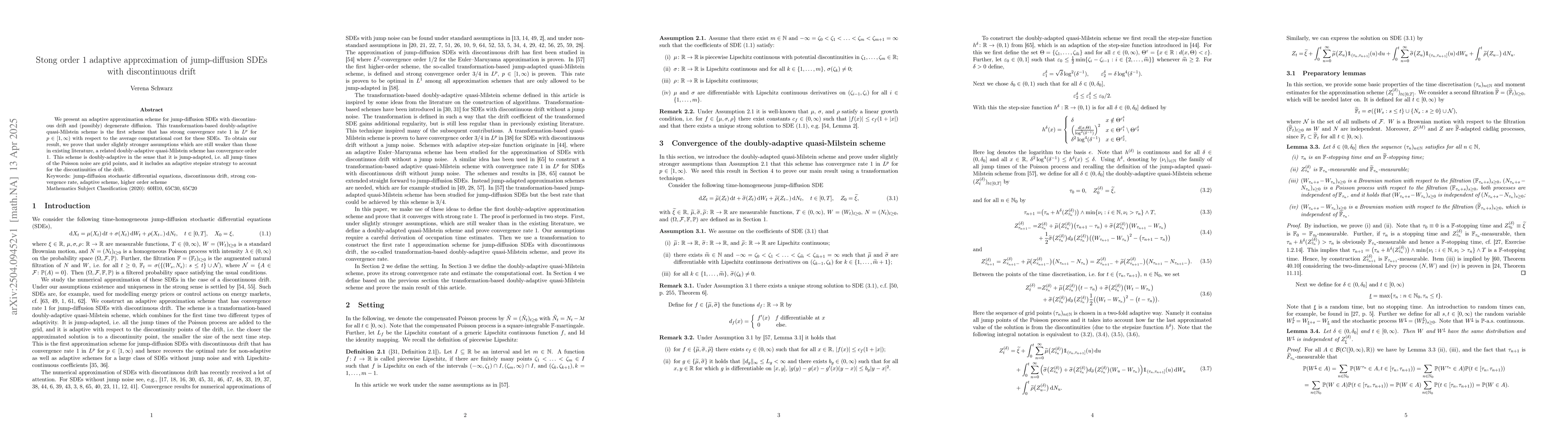 Thumbnail for Stong order 1 adaptive approximation of jump-diffusion SDEs with
  discontinuous drift