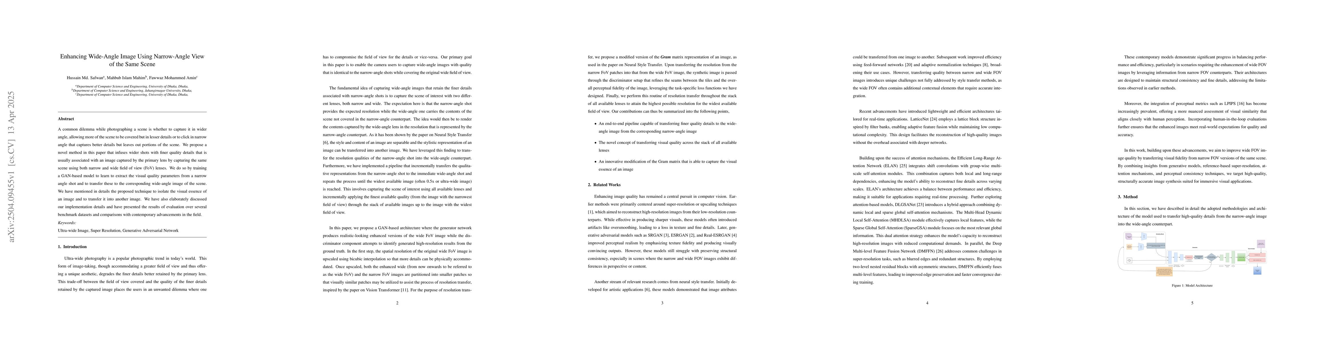 Thumbnail for Enhancing Wide-Angle Image Using Narrow-Angle View of the Same Scene