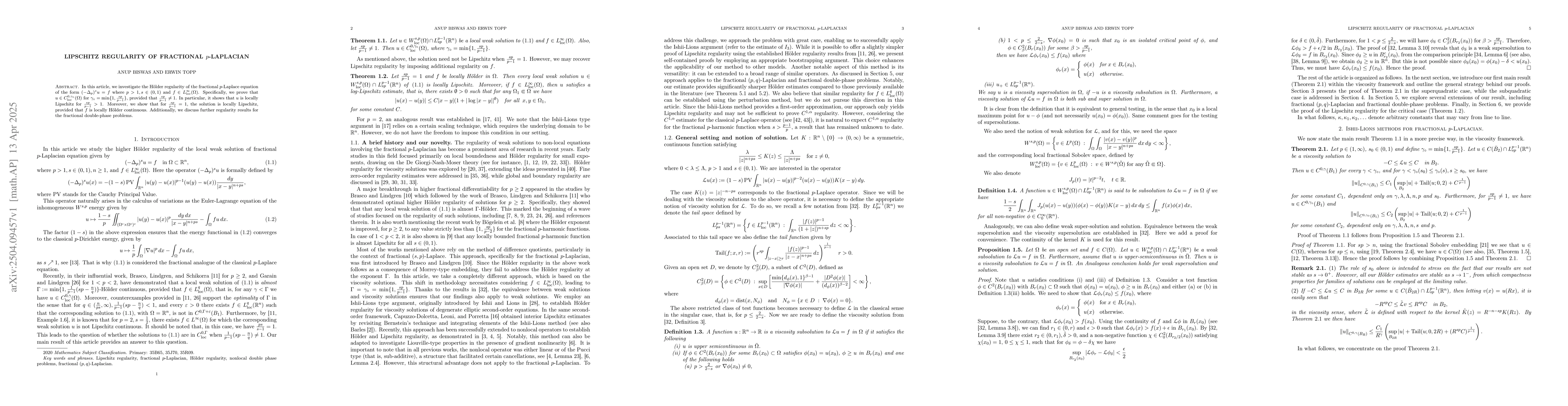 Thumbnail for Lipschitz regularity of fractional $p$-Laplacian