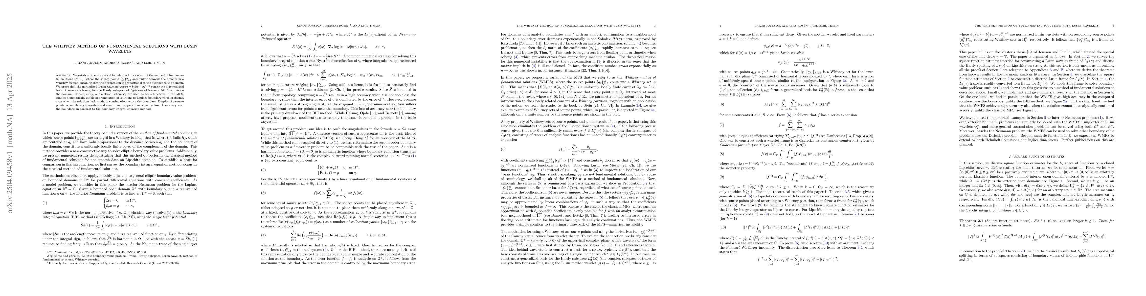 Thumbnail for The Whitney method of fundamental solutions with Lusin wavelets