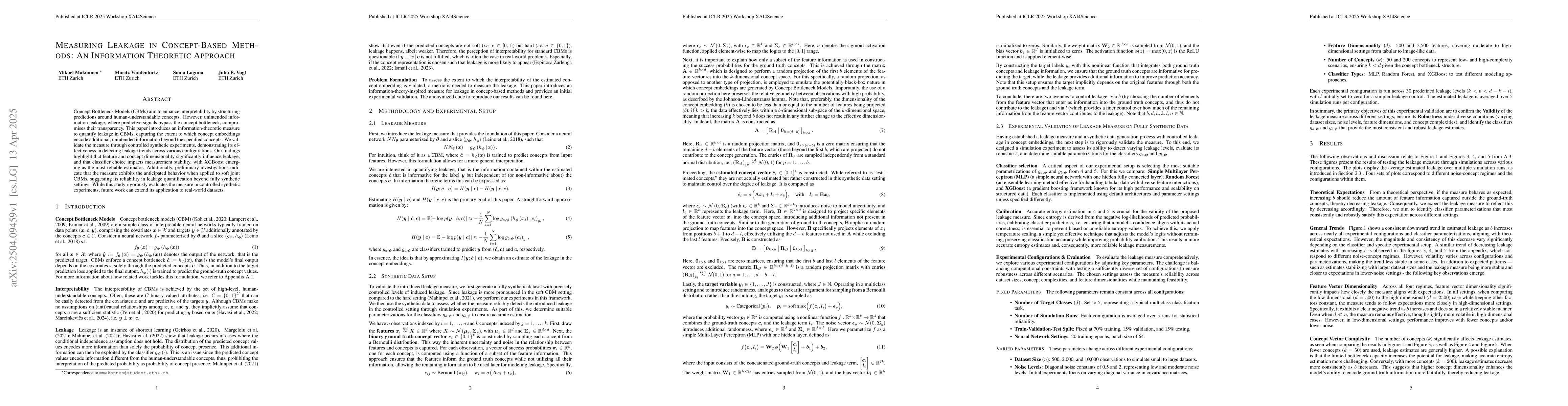 Thumbnail for Measuring Leakage in Concept-Based Methods: An Information Theoretic
  Approach