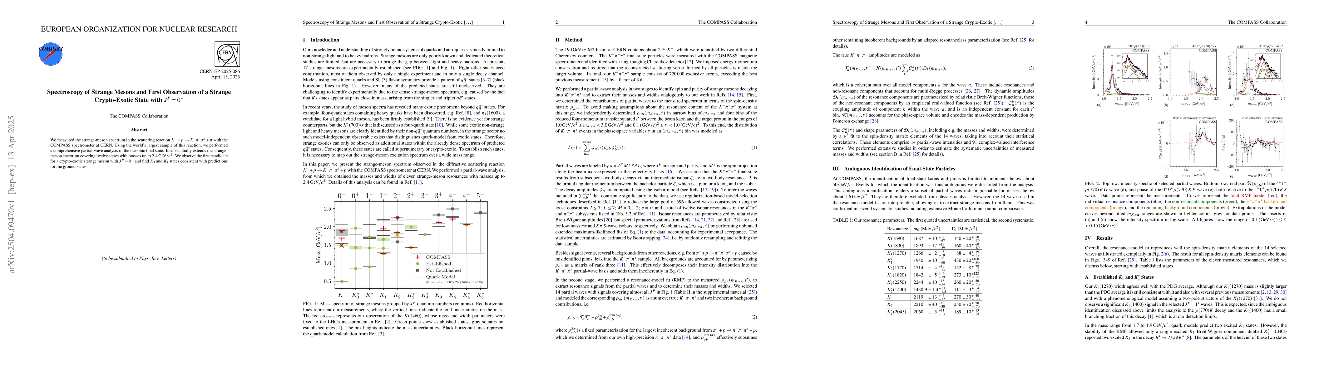 Thumbnail for Spectroscopy of Strange Mesons and First Observation of a Strange
  Crypto-Exotic State with $J^P=0^-$
