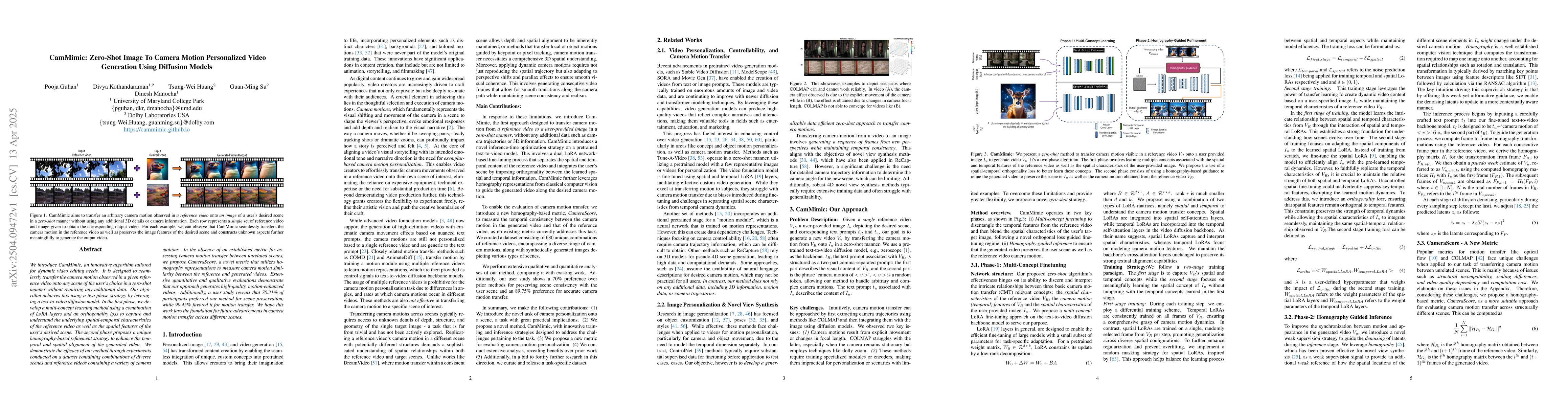 Thumbnail for CamMimic: Zero-Shot Image To Camera Motion Personalized Video Generation
  Using Diffusion Models