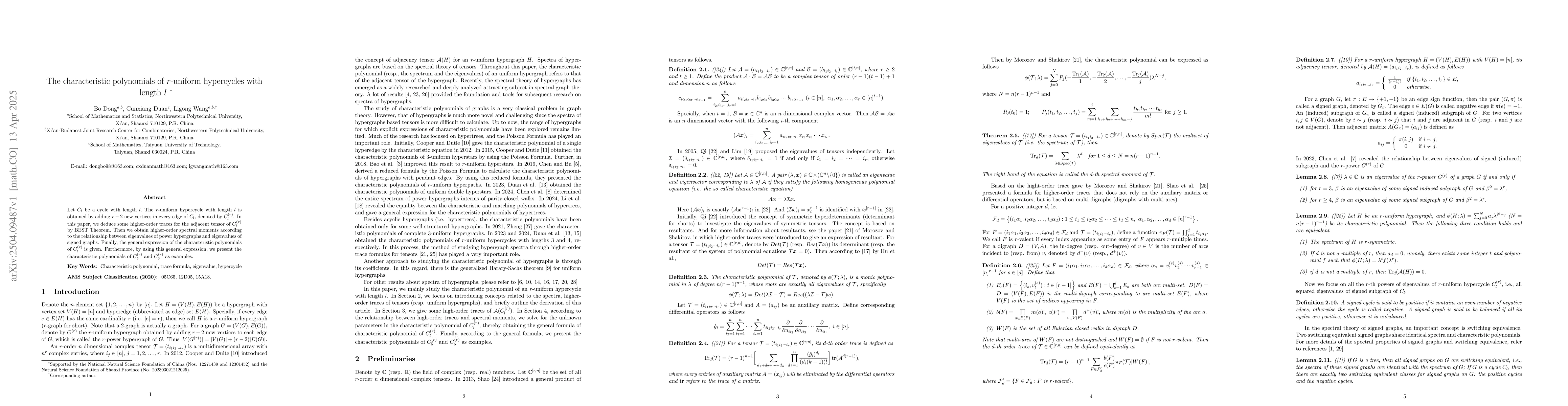 Thumbnail for The characteristic polynomials of $r$-uniform hypercycles with length
  $l$