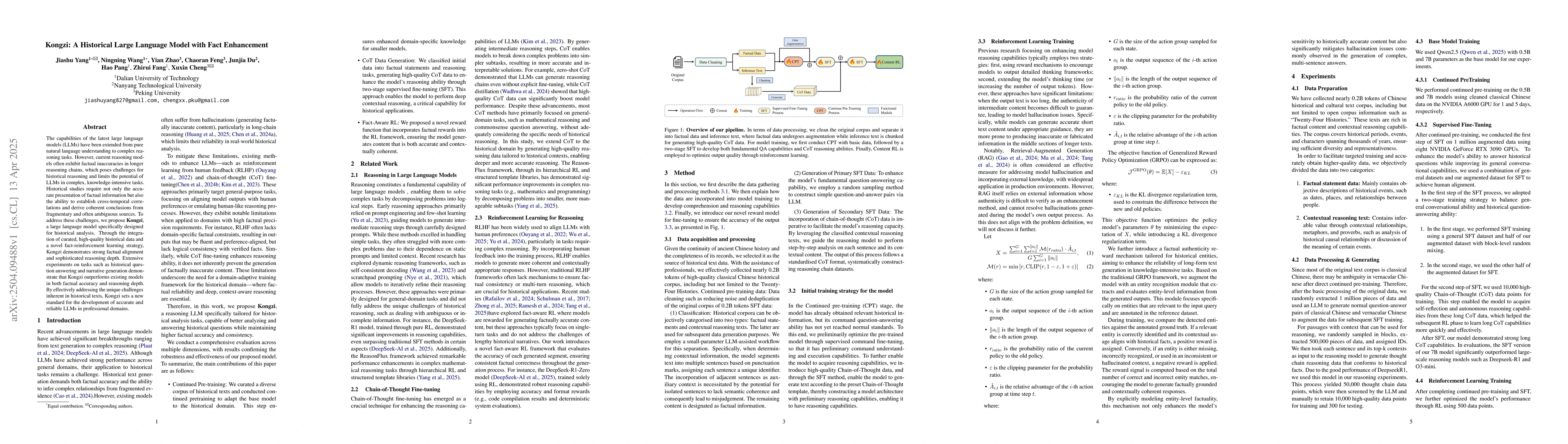 Thumbnail for Kongzi: A Historical Large Language Model with Fact Enhancement