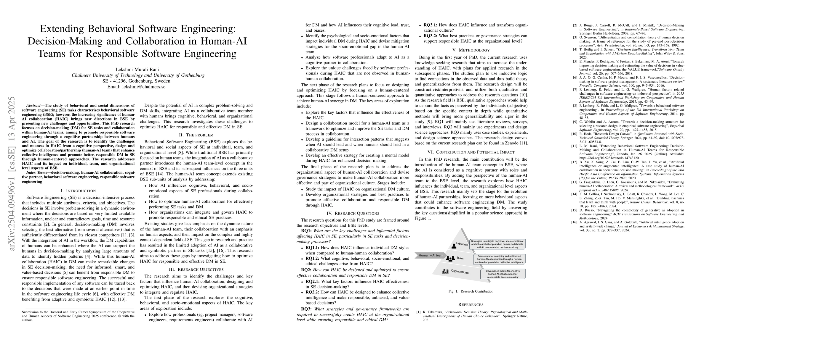 Thumbnail for Extending Behavioral Software Engineering: Decision-Making and
  Collaboration in Human-AI Teams for Responsible Software Engineering