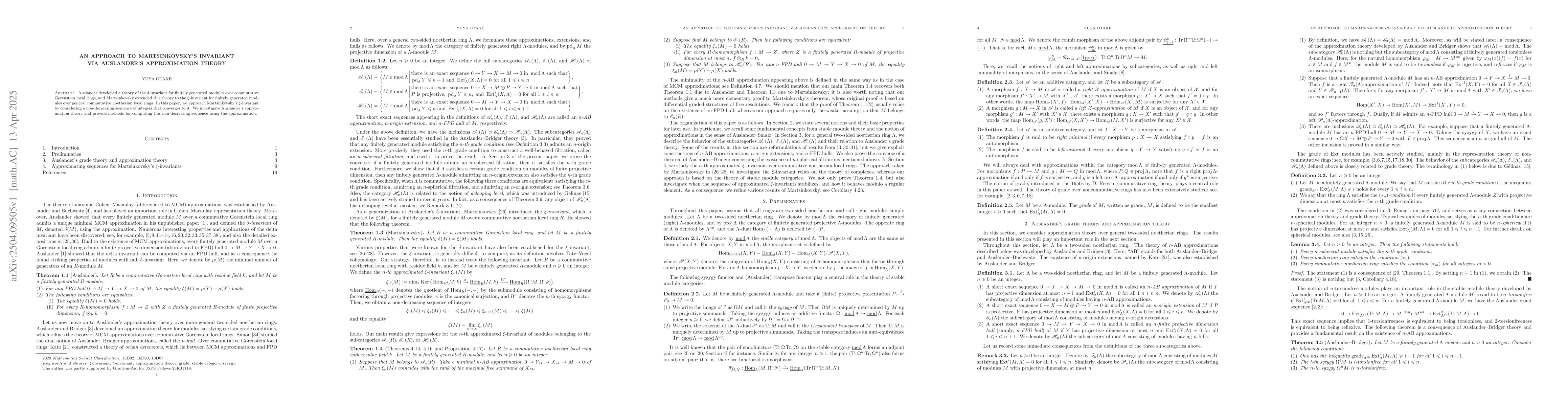 Thumbnail for An approach to Martsinkovsky's invariant via Auslander's approximation
  theory