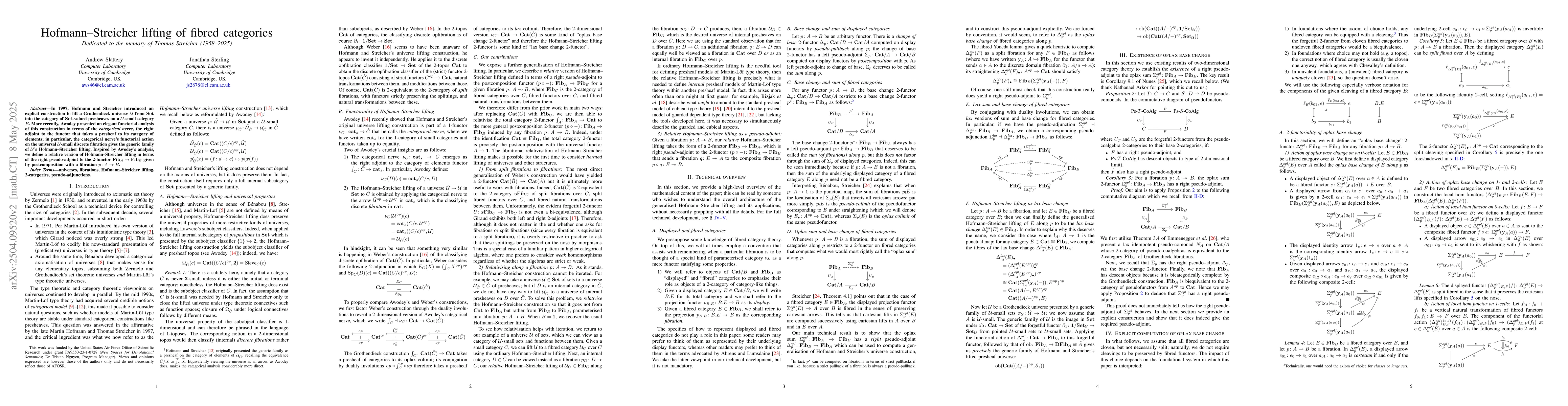 Thumbnail for Hofmann-Streicher lifting of fibred categories