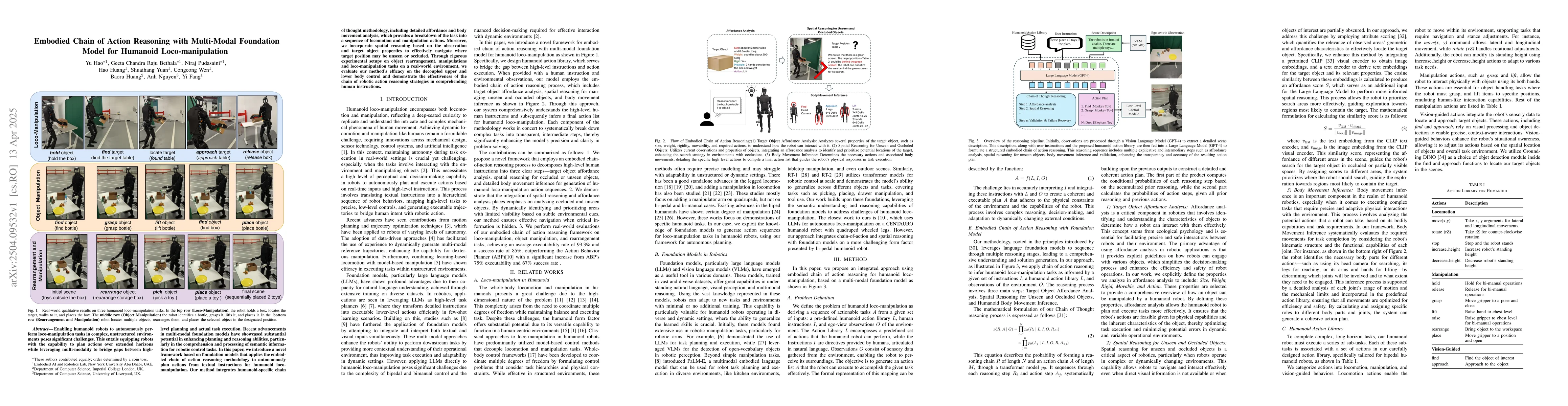 Thumbnail for Embodied Chain of Action Reasoning with Multi-Modal Foundation Model for
  Humanoid Loco-manipulation