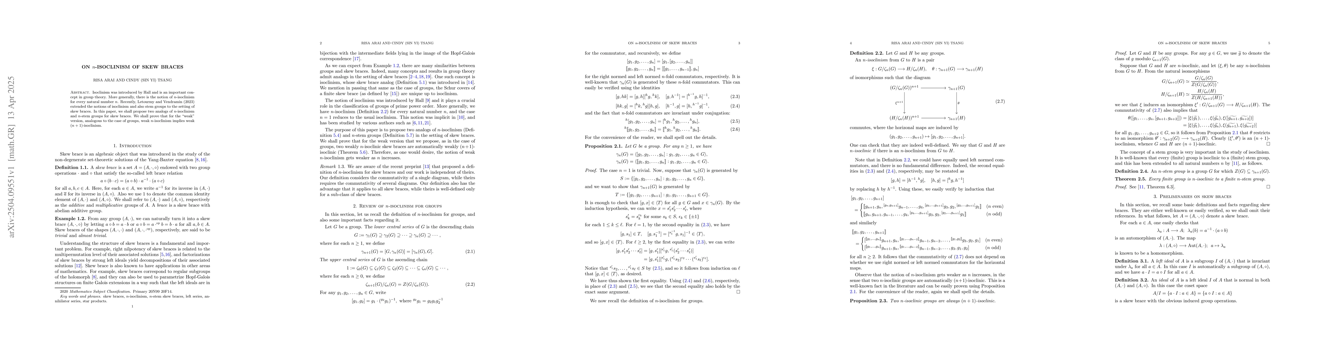 Thumbnail for On $n$-isoclinism of skew braces